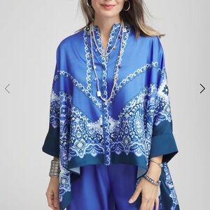 Chico's Blue and White Patterned Blouse - NWOT